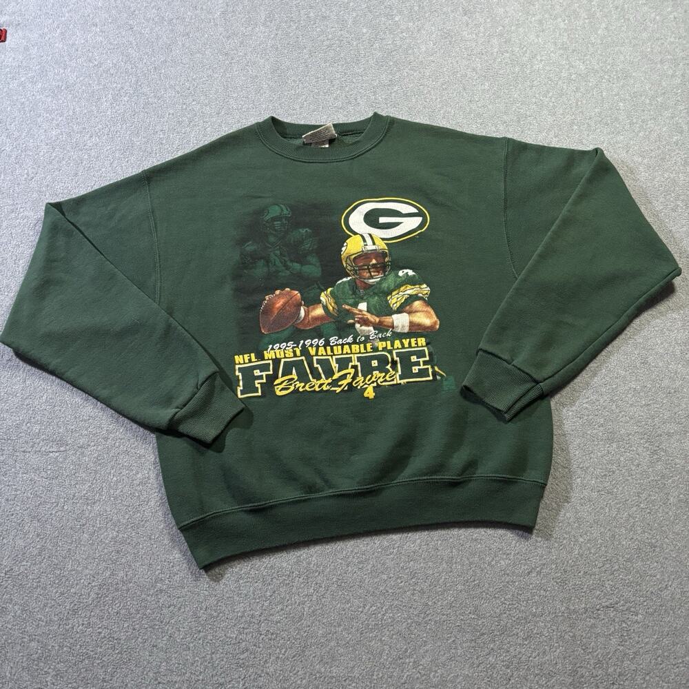Vtg 1996 Brett Favre Packers Sweatshirt Lee Sport Nutmeg XL Green NFL MVP 90s